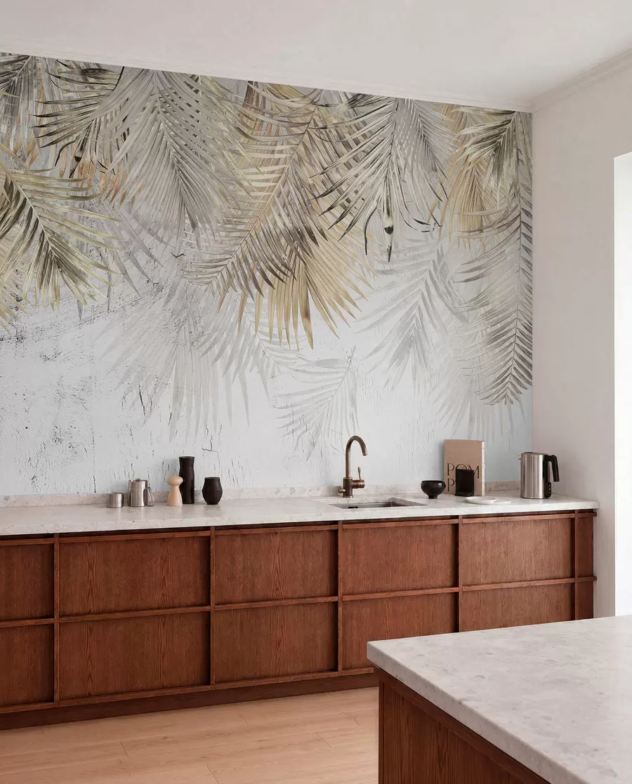 wall murals Light tropical leaves in the style of grunge u93843