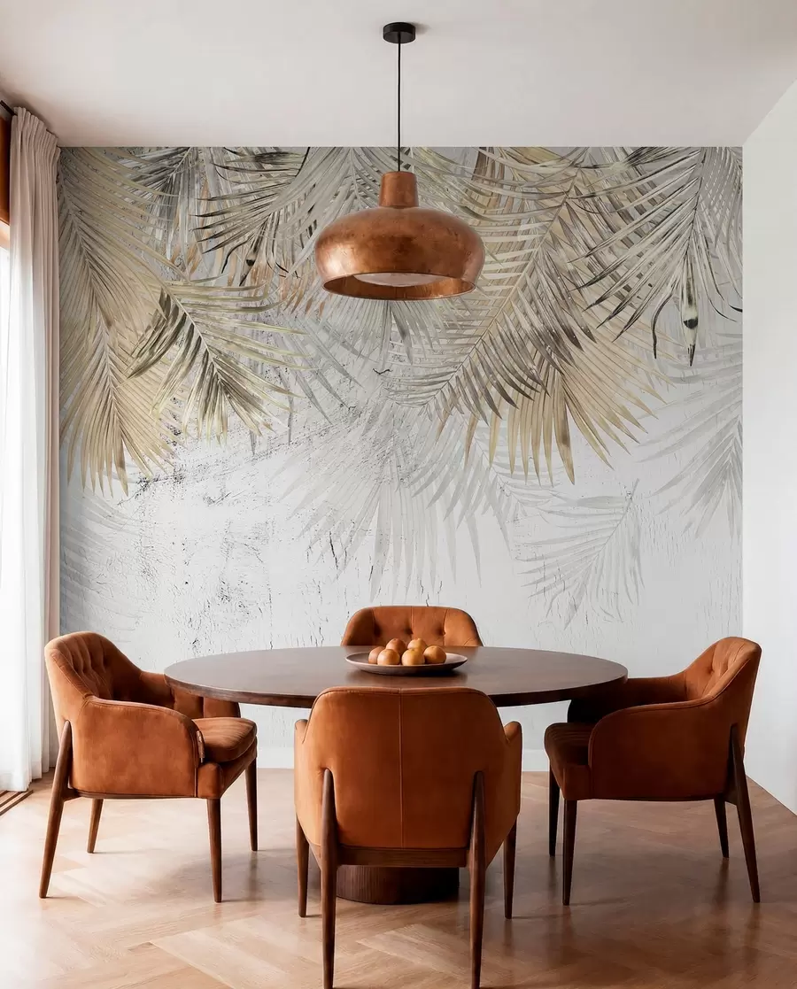 wall murals Light tropical leaves in the style of grunge u93843