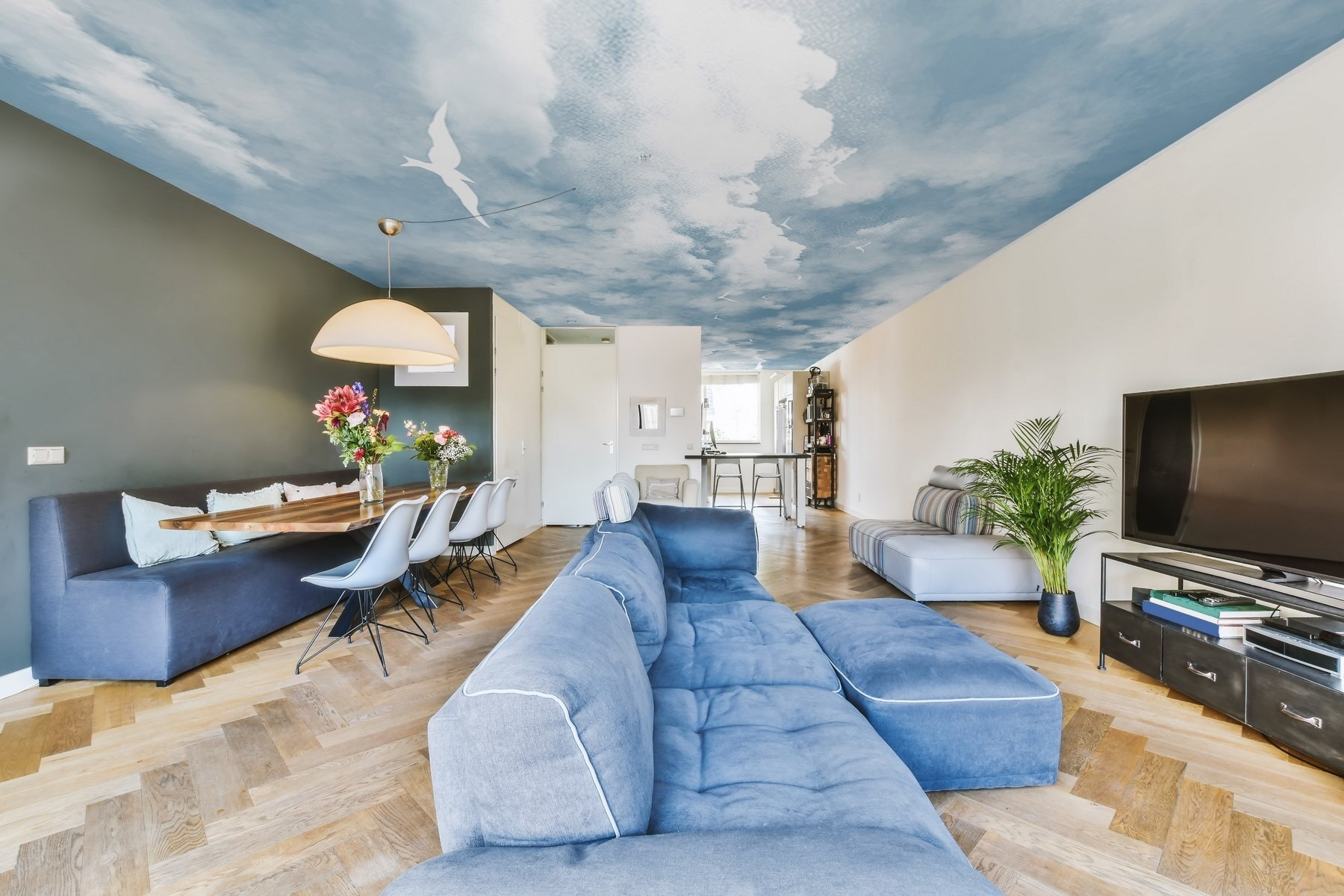 Blue Sky 写真作品 アート インテリア Abstract Blue Sky Art 3D Textured Painting on Canvas Blue