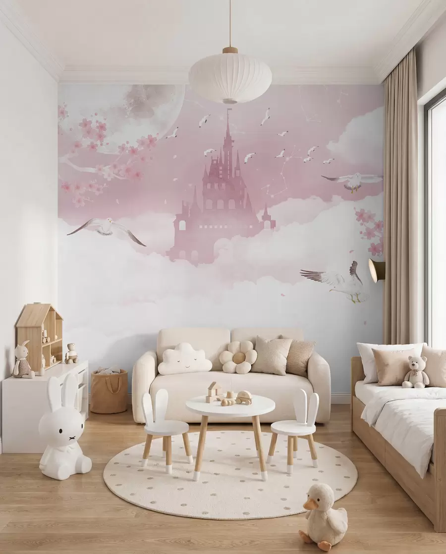 murales Castillo entre nubes rosas u41232