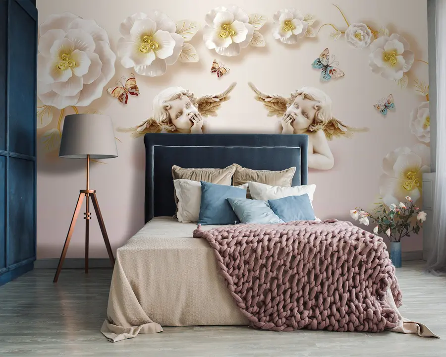 Wall Mural Photo Wallpaper Cherubs and flowers u60747