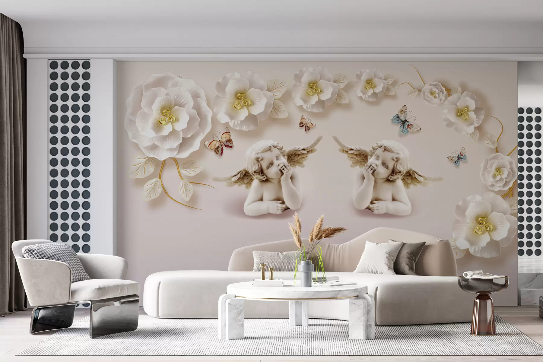 peintures murales Chérubins et fleurs u60747