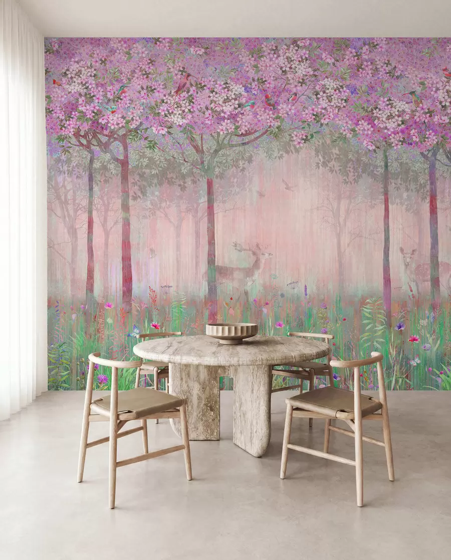 peintures murales Cerf au bois fleuri de rose u62100v3