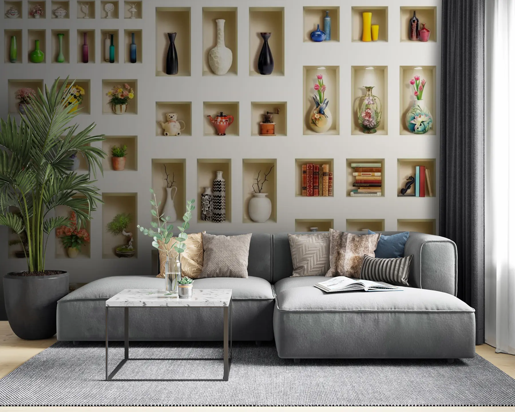 wall murals Shelf, facial expression and plant u66450