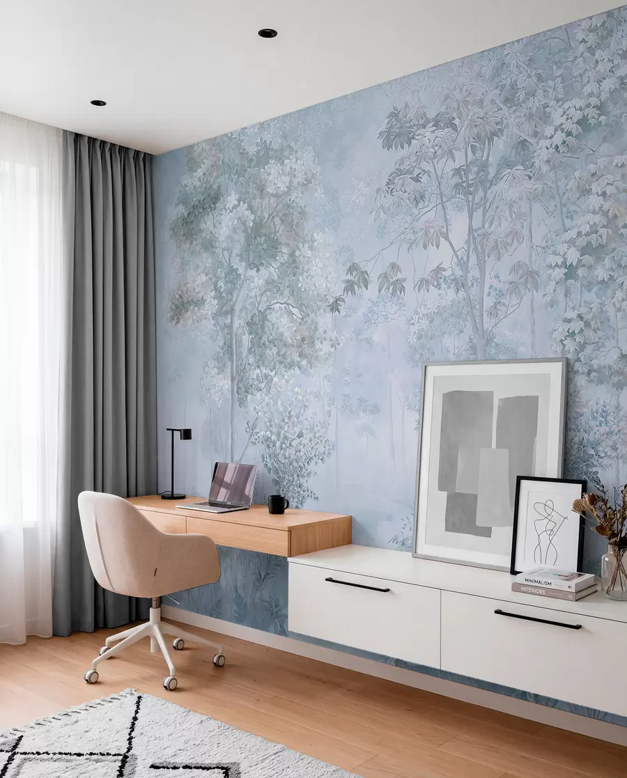 peintures murales Esquisse de forêt — Bleu u78448v3