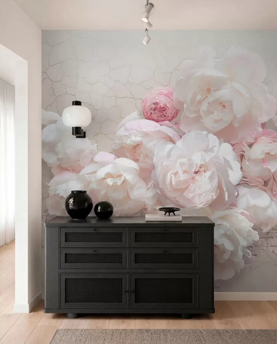 peintures murales Pivoines blanches sur un mur délabré u79549