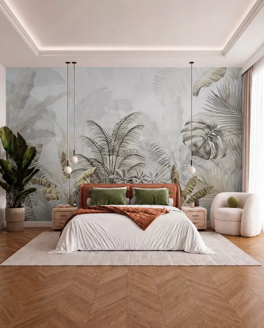 wall murals Palm trees in gray color u71284