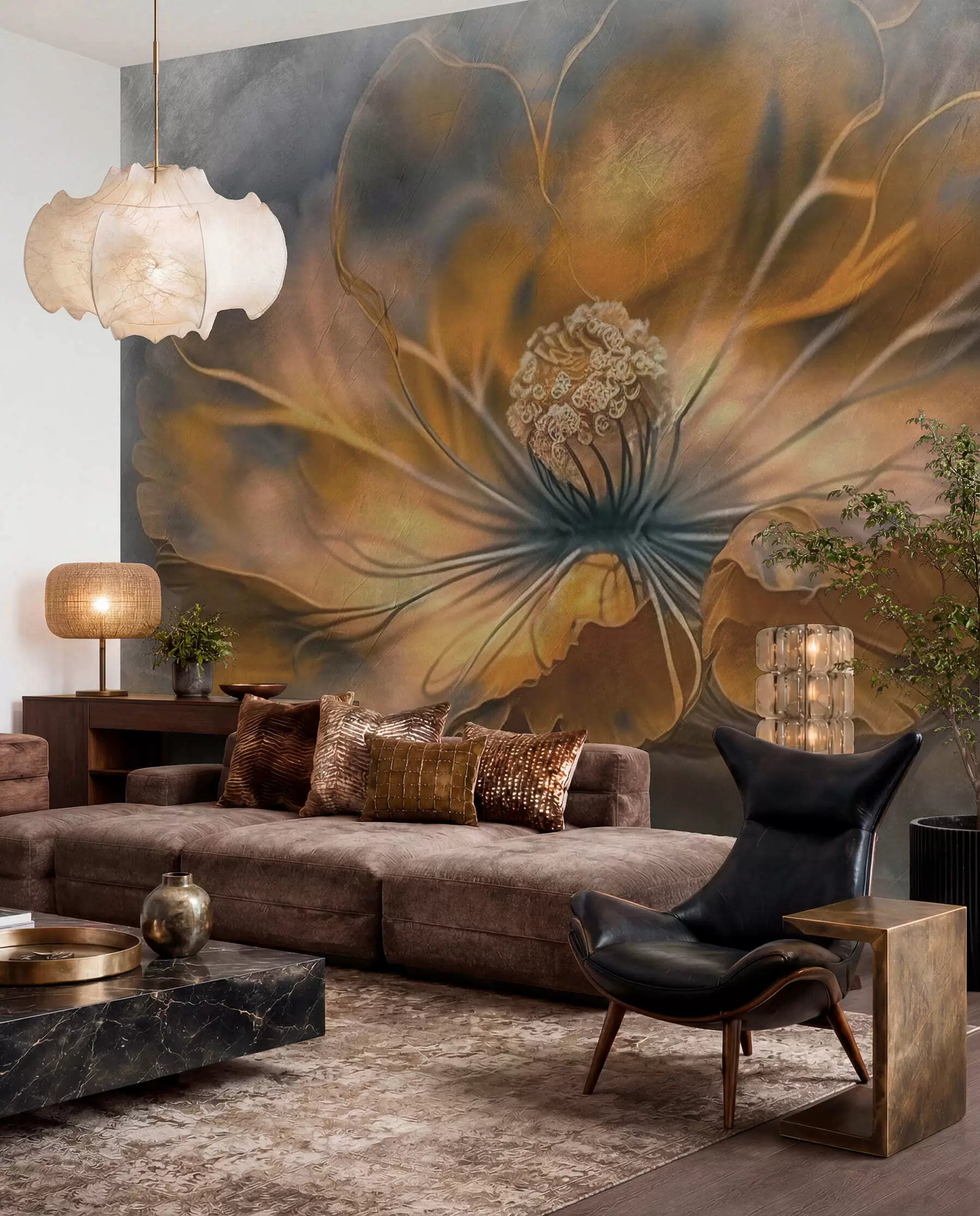 wall murals Golden Bloom on Charcoal u93916