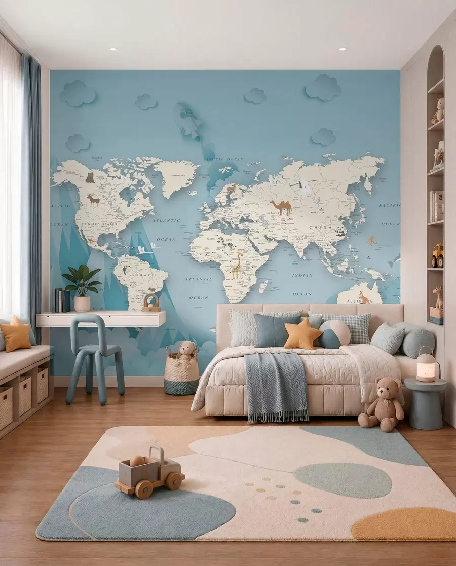 wall murals World Map on the background of the mountains u79831