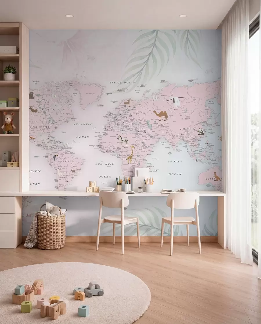 peintures murales Carte du monde pour les filles en style rose u79832
