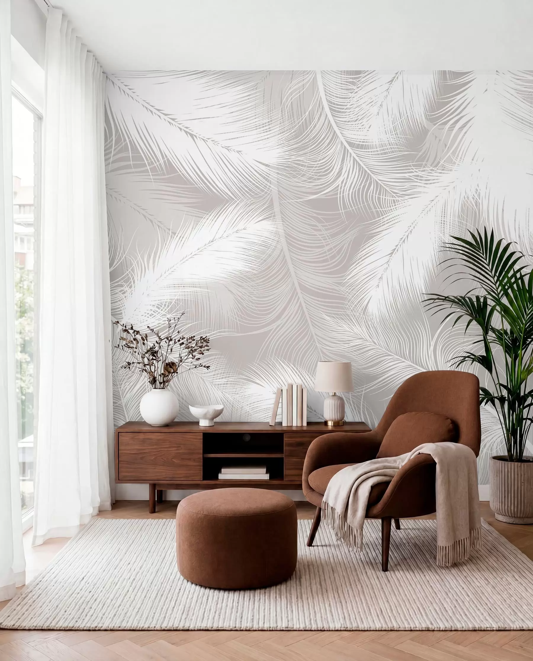wall murals Gentle white feathers u74474