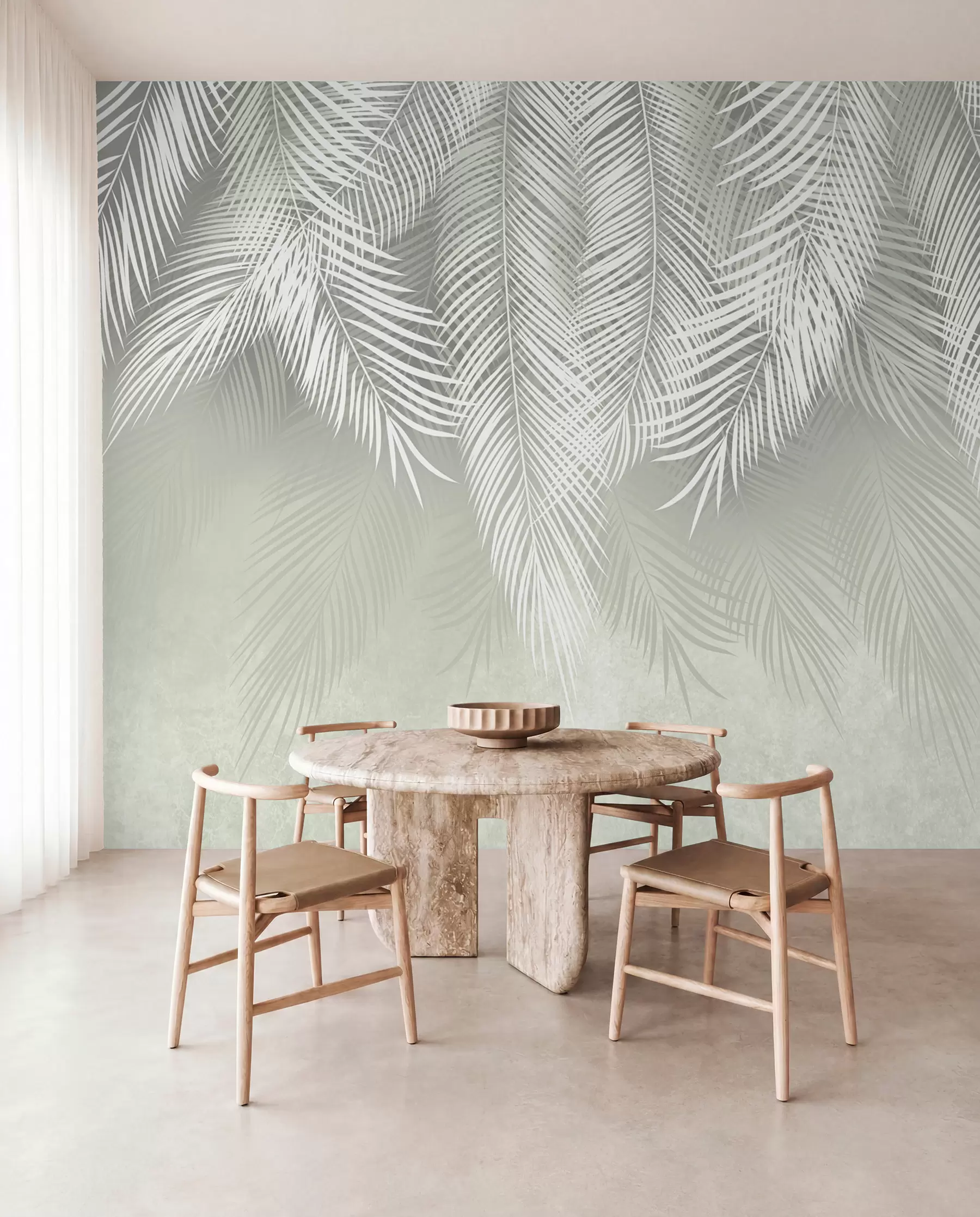 peintures murales Palmes blanches et branches sur fond vert u74489