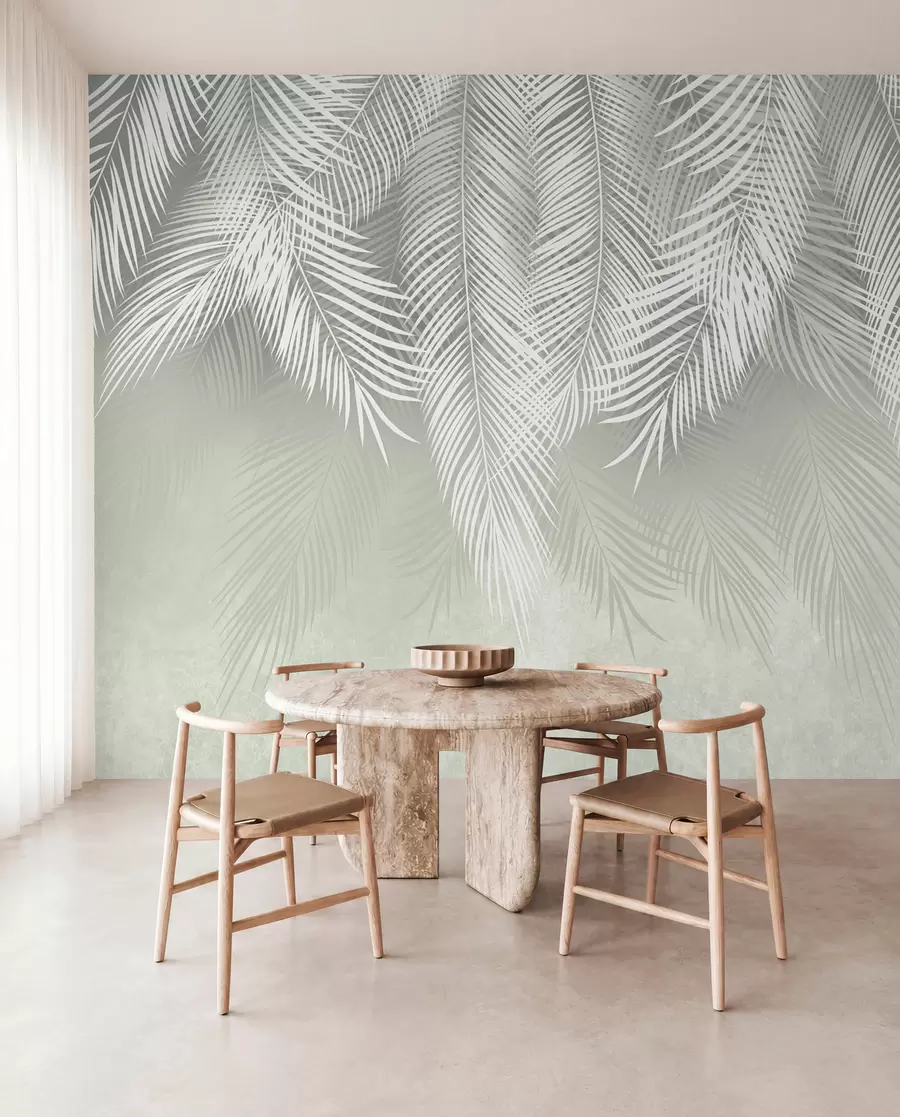 Wall Mural Photo Wallpaper White palms of branches on a green background u74489