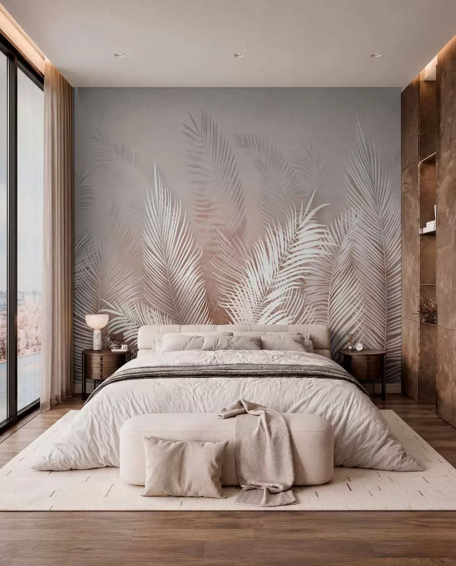 Wall Mural Photo Wallpaper White palm trees on a brown background Granzh u74601