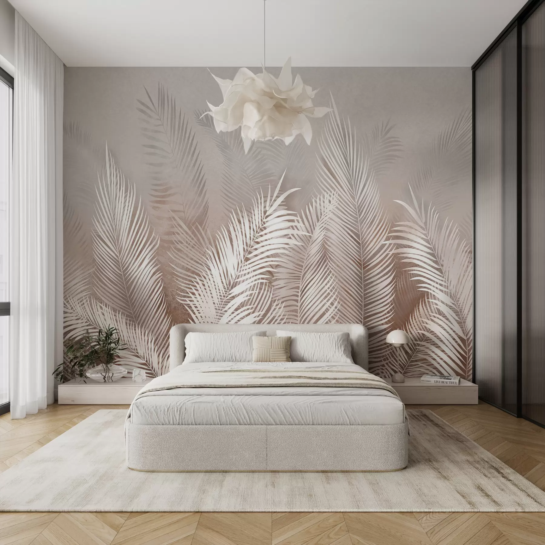 murales Palmeras blancas sobre fondo marrón Granzh u74601