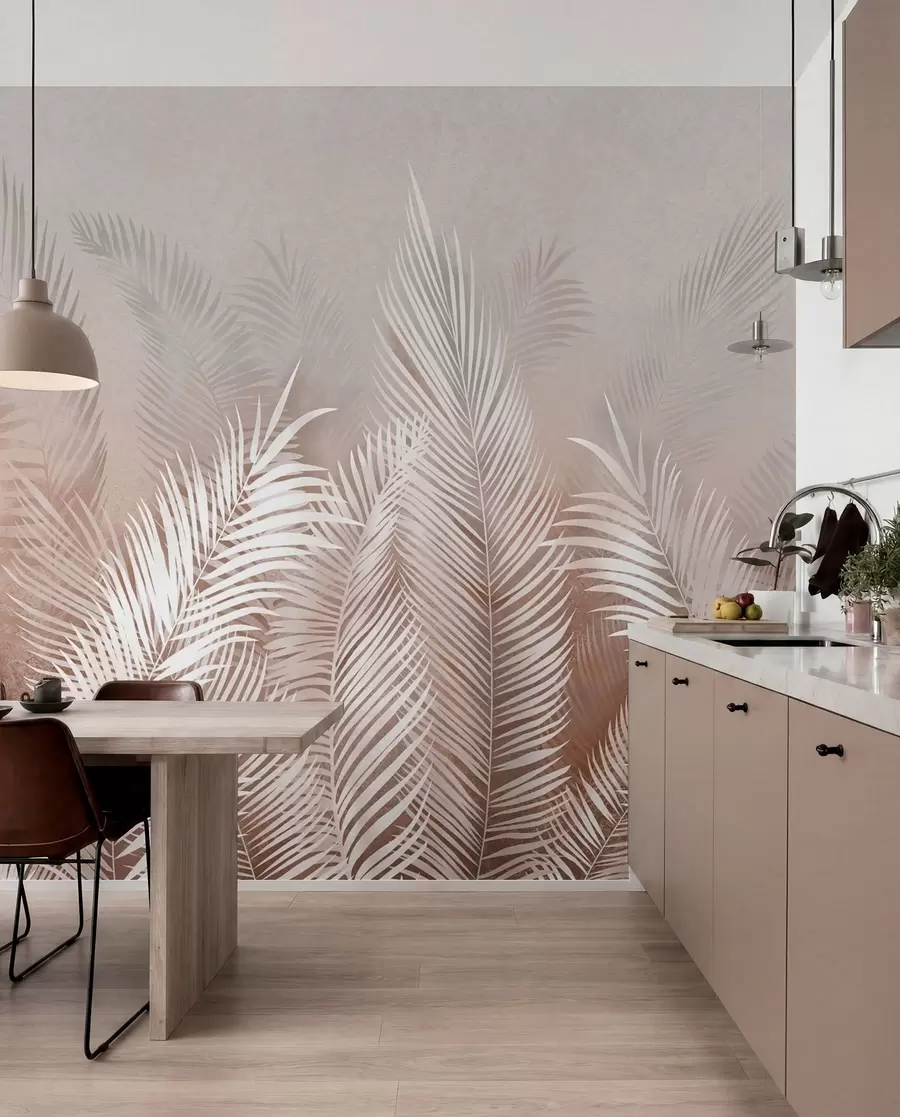 wall murals White palm trees on a brown background Granzh u74601