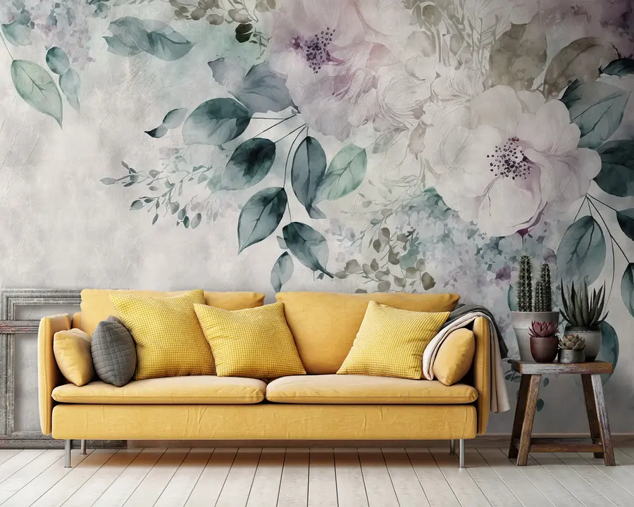 murales Delicadas flores de acuarela u93940