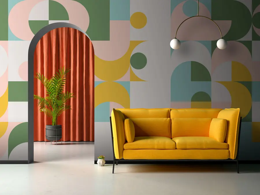 Wall Mural Photo Wallpaper Wall mural in the style of retro, photo wallpaper geometry u74447