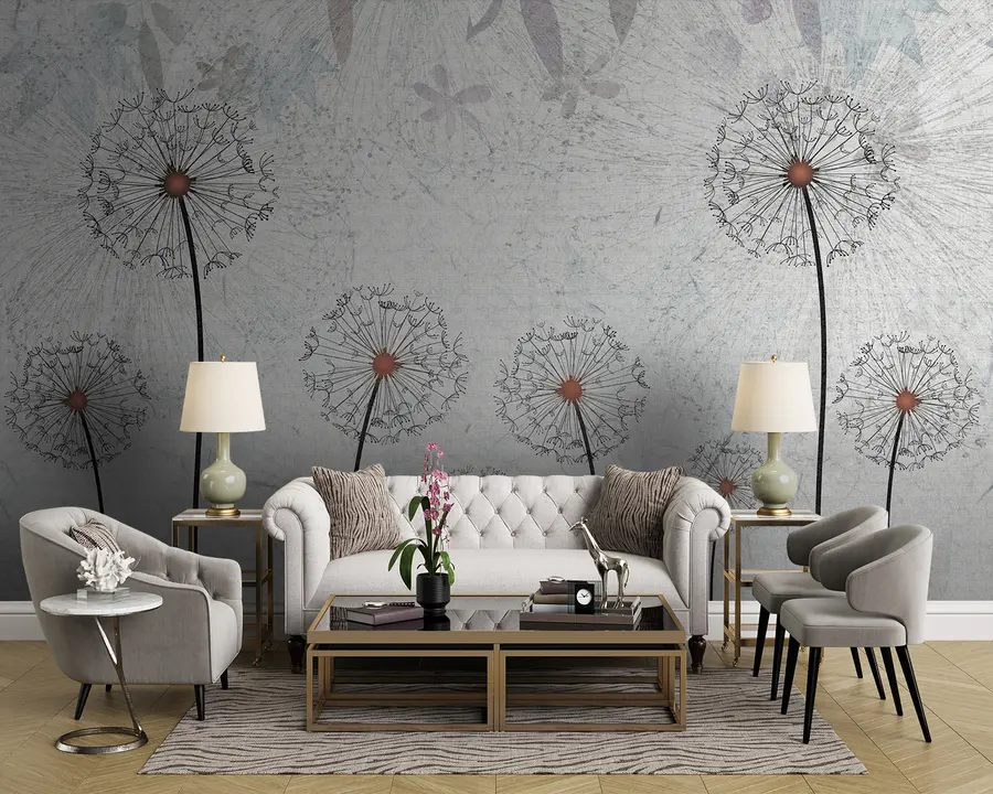 Wall Mural Photo Wallpaper Dandelions on a light gray background u93968