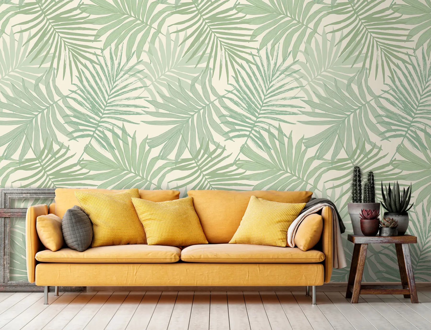 peintures murales Feuillage tropical dans des tons pastel vert olive u74826