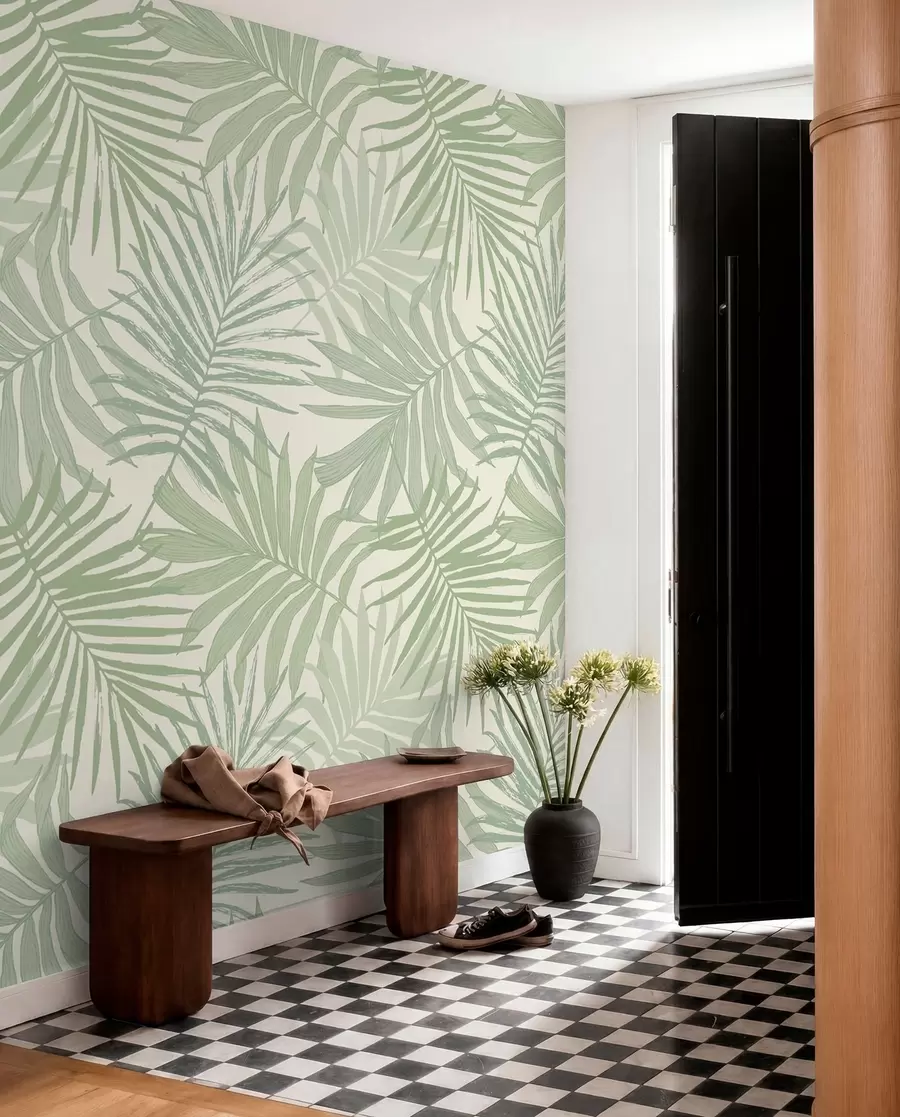 peintures murales Feuillage tropical dans des tons pastel vert olive u74826