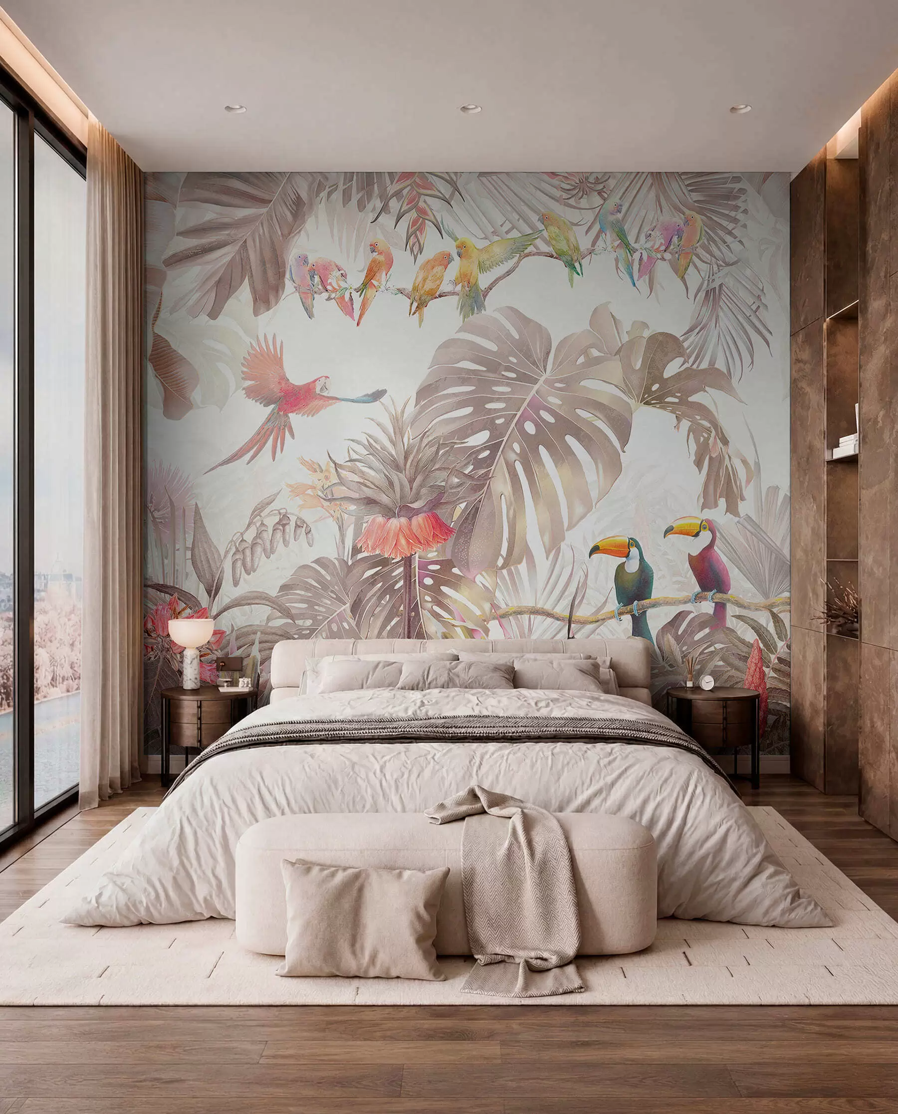 Wall Mural Photo Wallpaper Bright birds and parrots in the tropics u74490