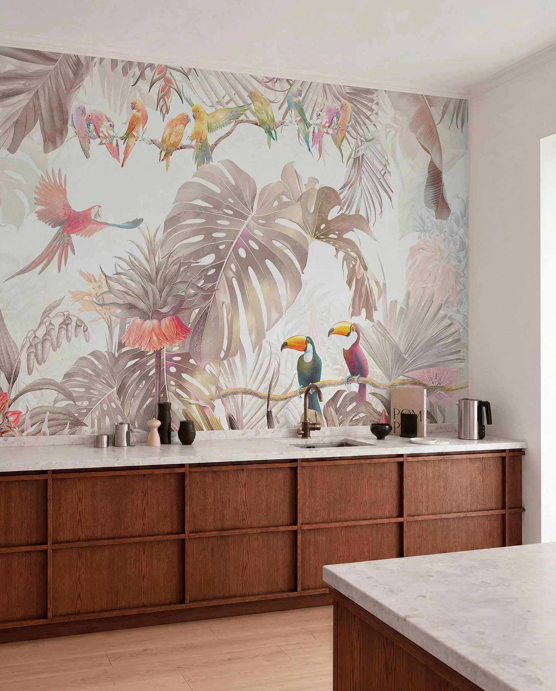 wall murals Bright birds and parrots in the tropics u74490