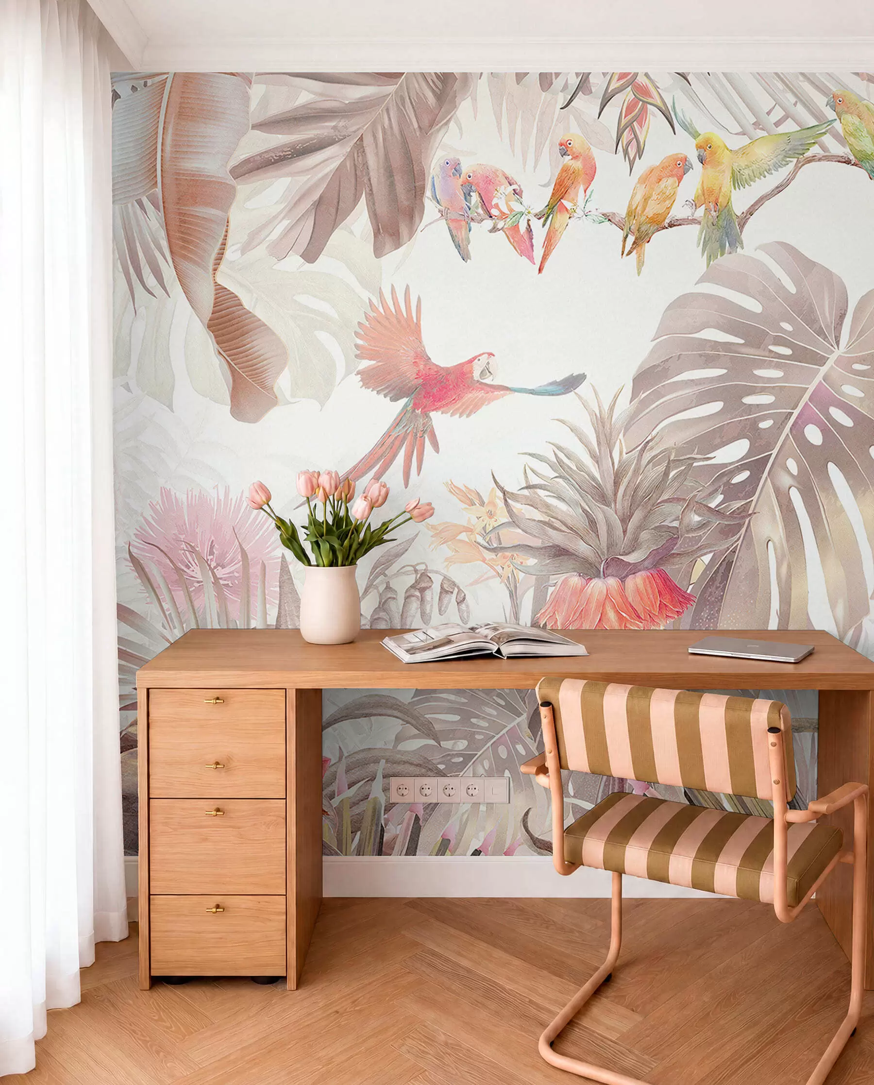 wall murals Bright birds and parrots in the tropics u74490