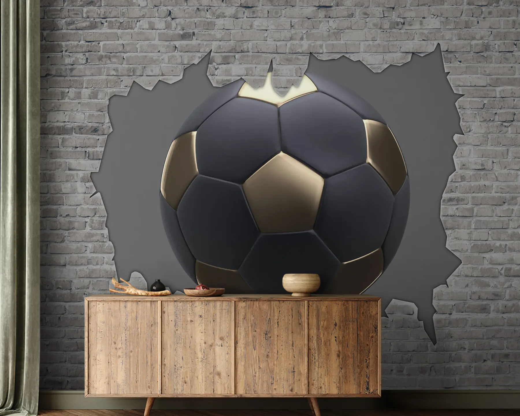 wall murals Football ball against the background of a brick wall u94058