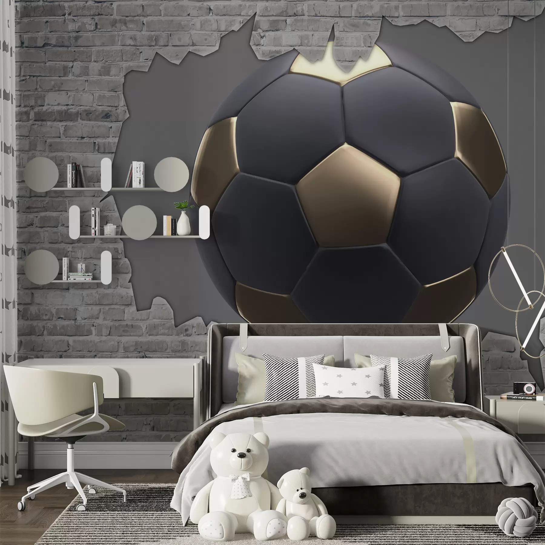 murales Balón de fútbol sobre el fondo de una pared de ladrillos u94058