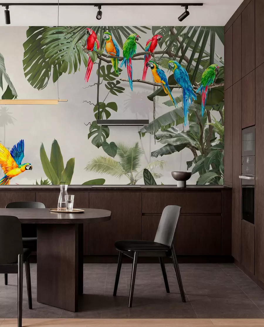 peintures murales Perroquets sur des branches dans la forêt tropicale u94072