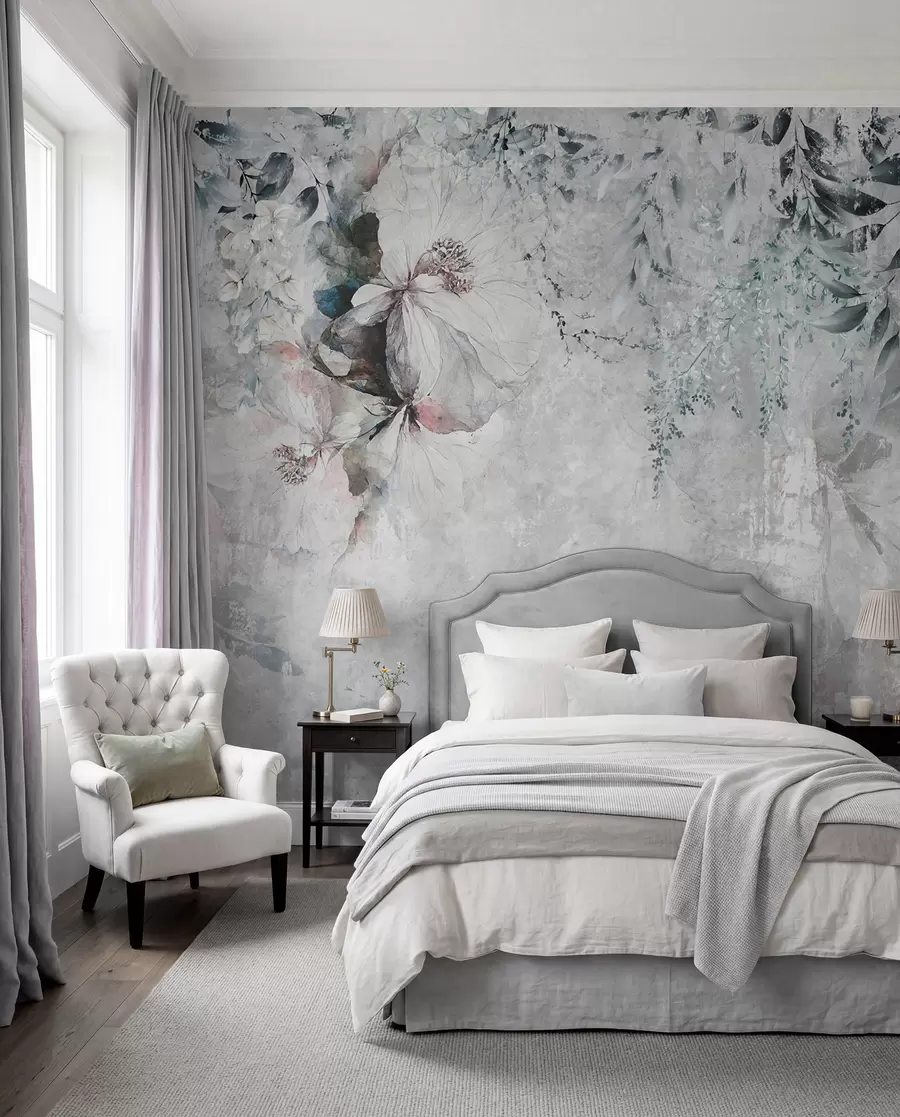 Wall Mural Photo Wallpaper Grunge style with branches and white buds u74746