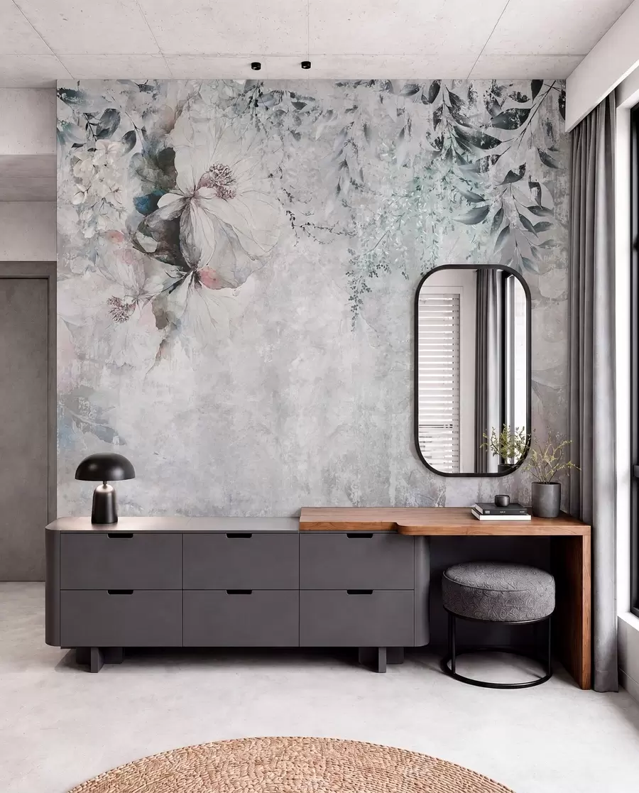 peintures murales Style grunge avec des branches et des bourgeons blancs u74746