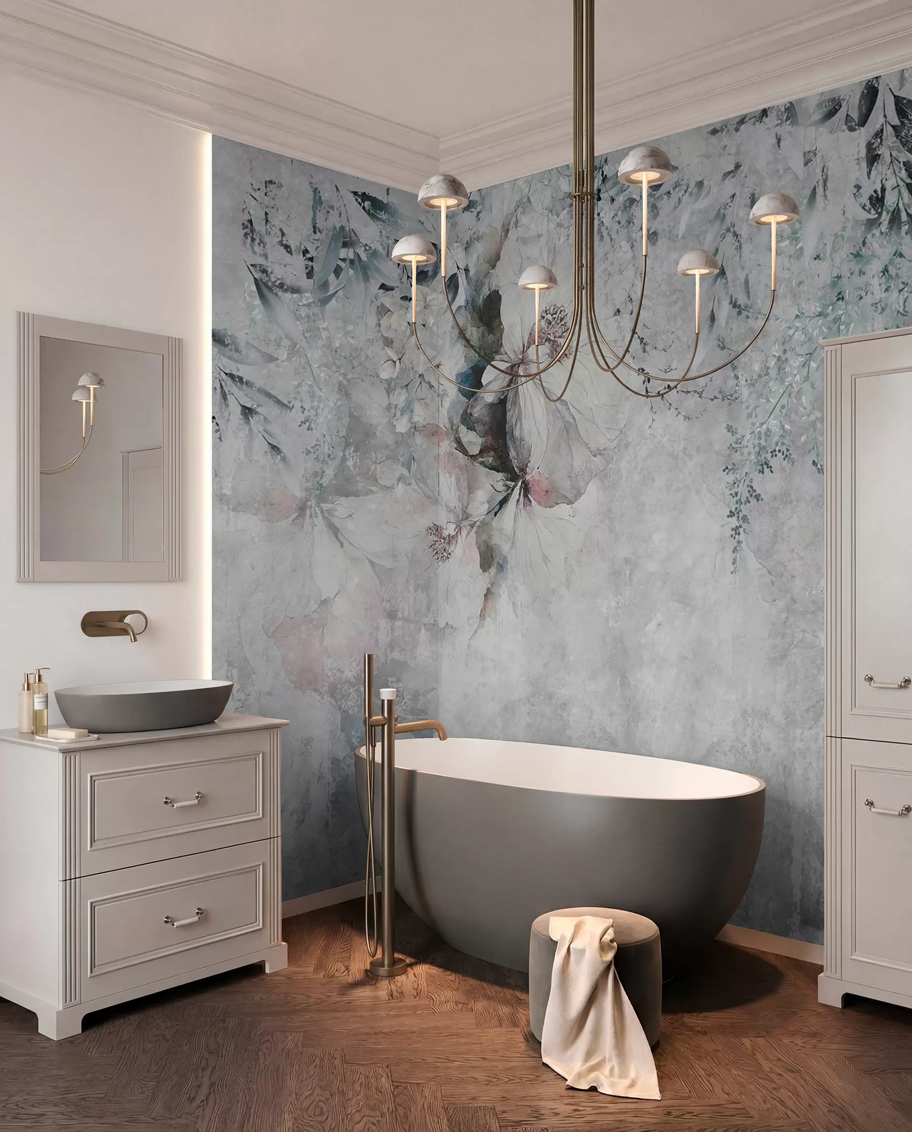 peintures murales Style grunge avec des branches et des bourgeons blancs u74746