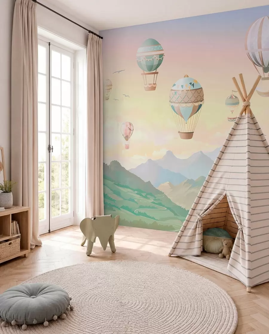 wall murals A fairytale valley with balloons u94137