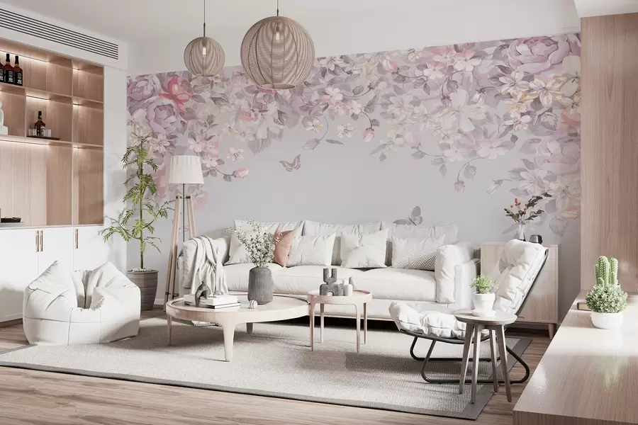 murais de parede Um jardim de bilhetes com flores e borboletas u94295