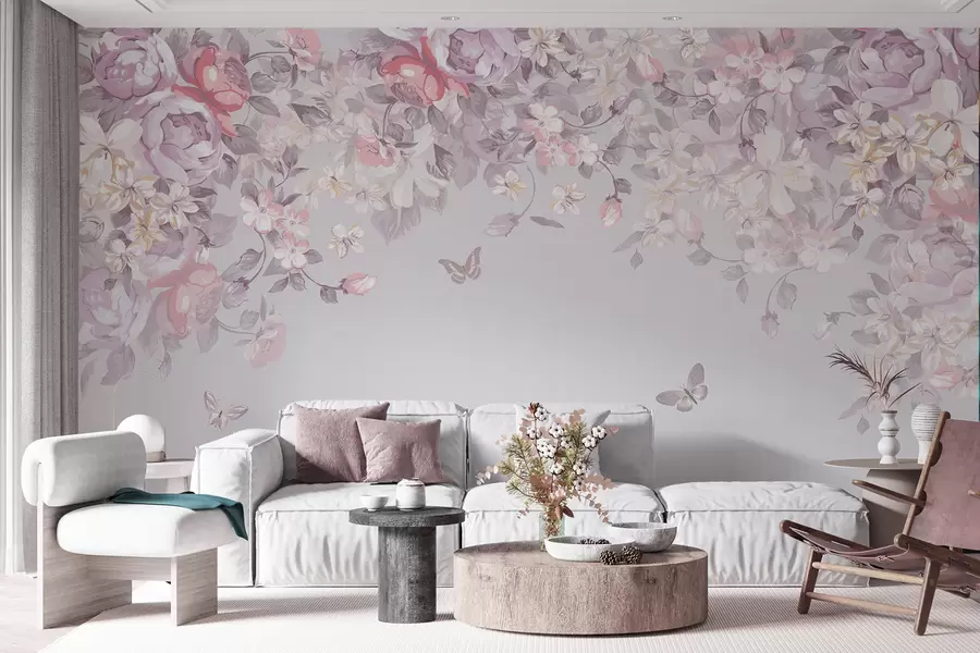 murais de parede Um jardim de bilhetes com flores e borboletas u94295