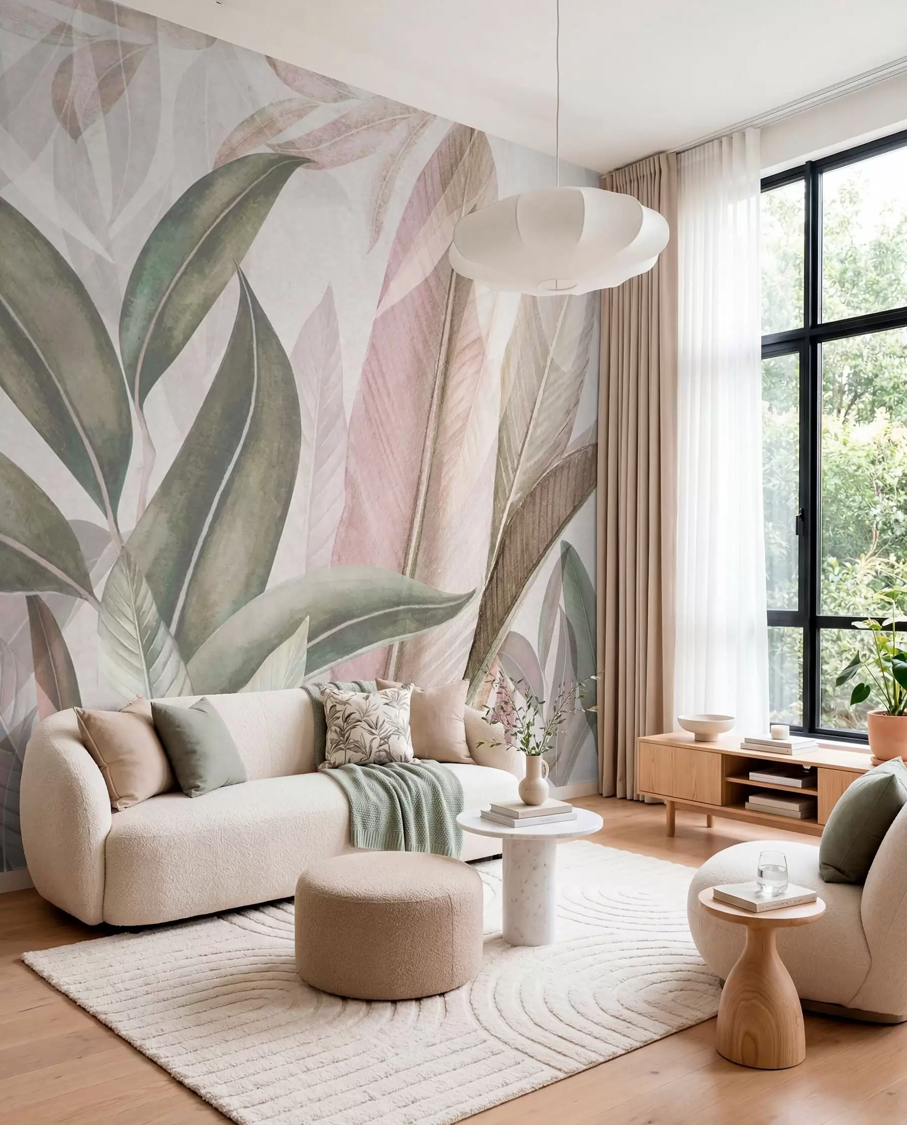 Wall Mural Photo Wallpaper Green and pink palm leaves u94302