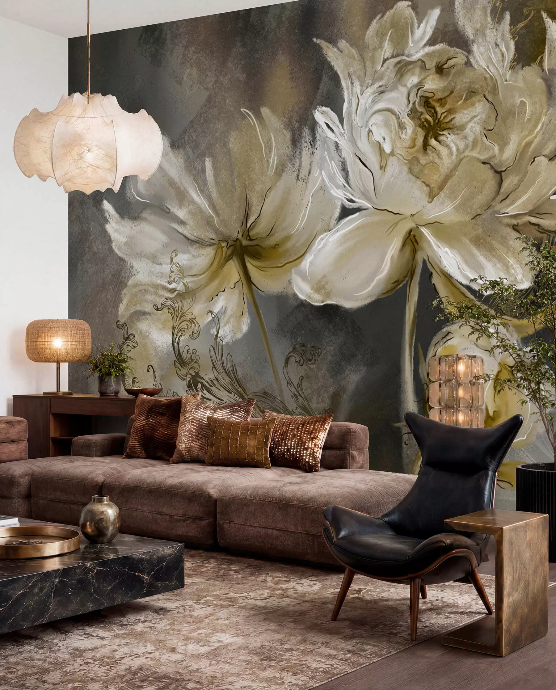 Wall Mural Photo Wallpaper Vintage Blooms in Olive u78738