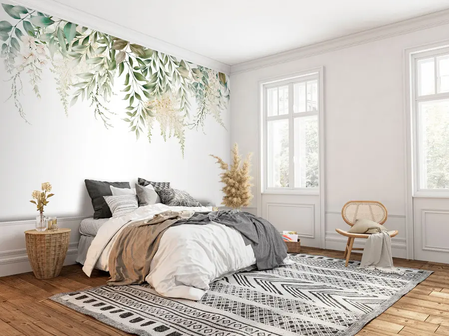 Wall Mural Photo Wallpaper Floral Frame with watercolor greens u94197