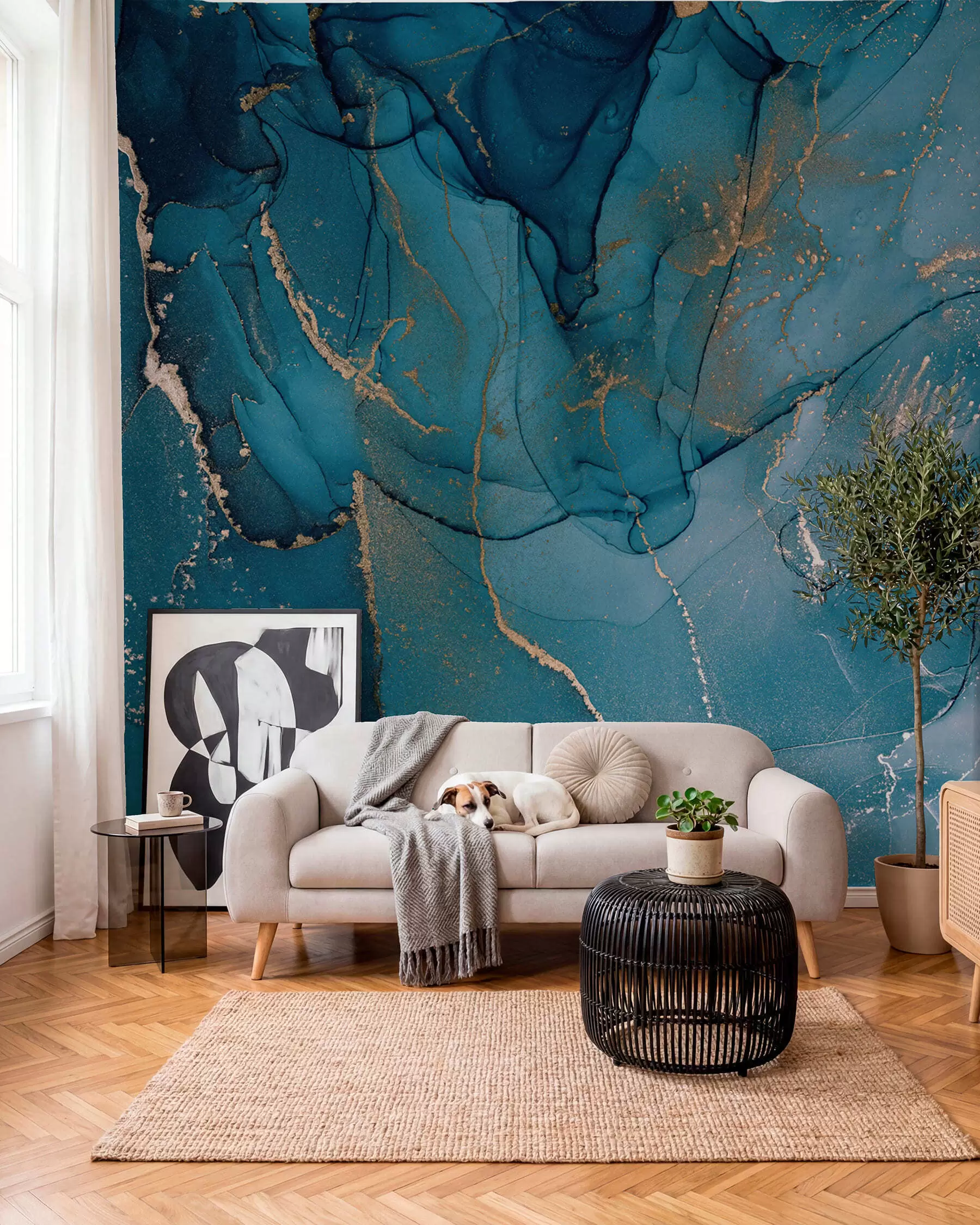 wall murals Ink Pools in Deep Teal u94262