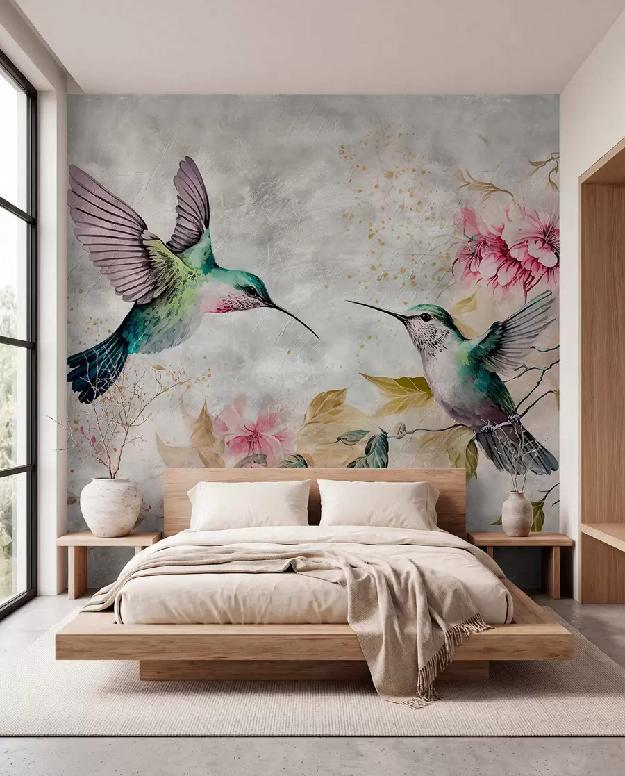 wall murals Watercolor hummingbirds on a branch u93994