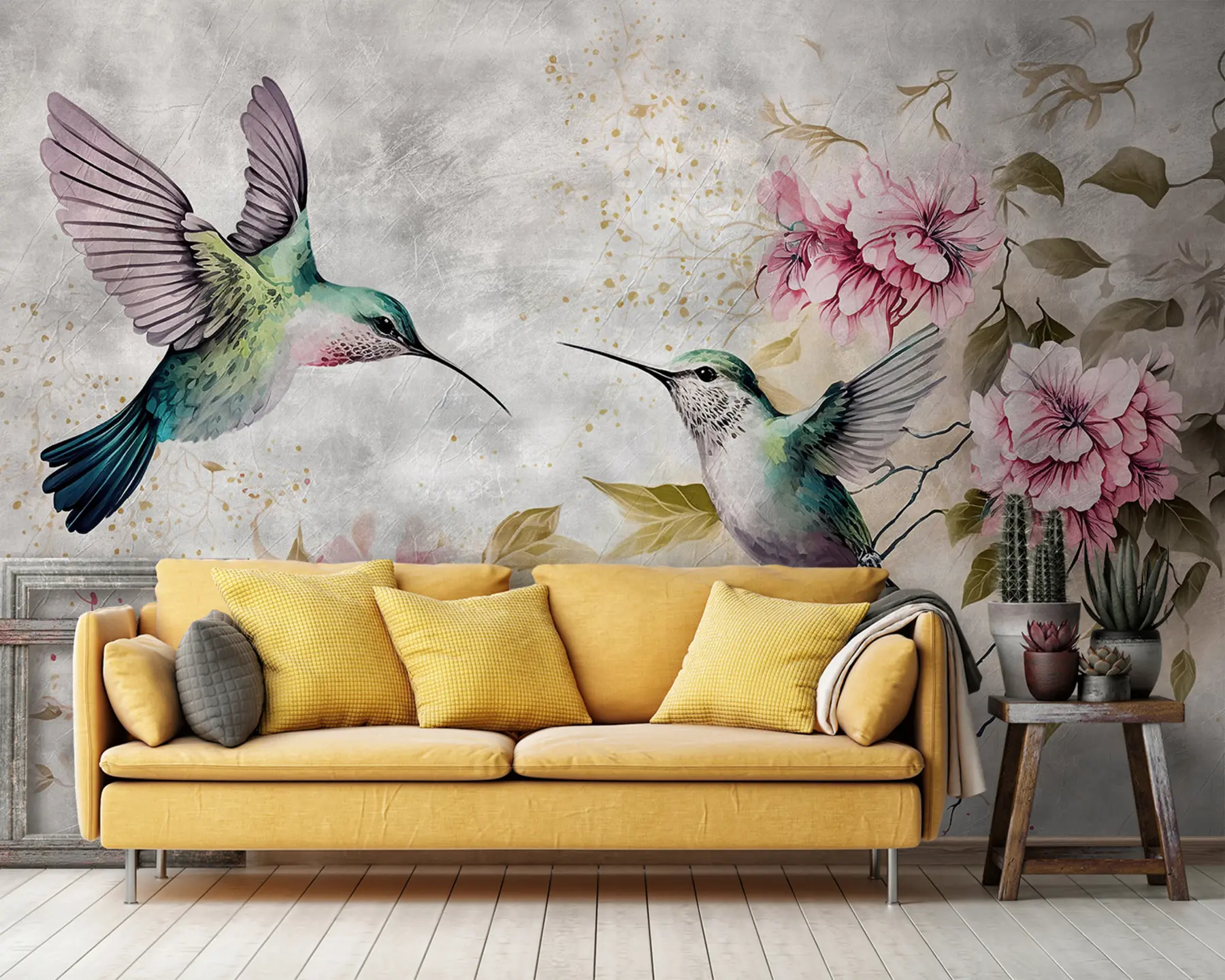 Wall Mural Photo Wallpaper Watercolor hummingbirds on a branch u93994