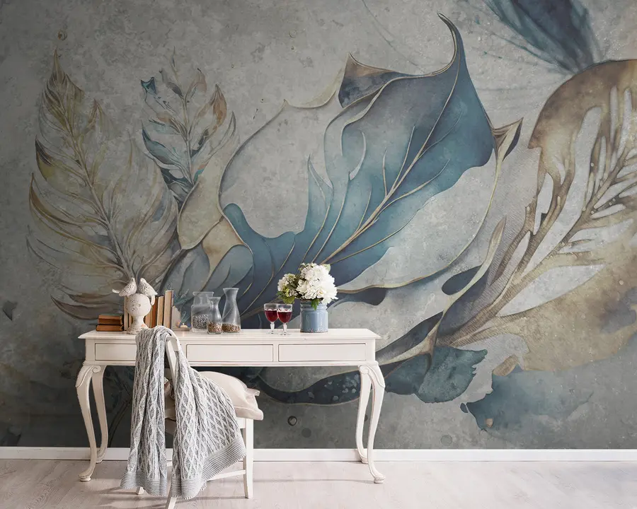 murales Grandes flores de acuarela sobre un muro de hormigón u93998