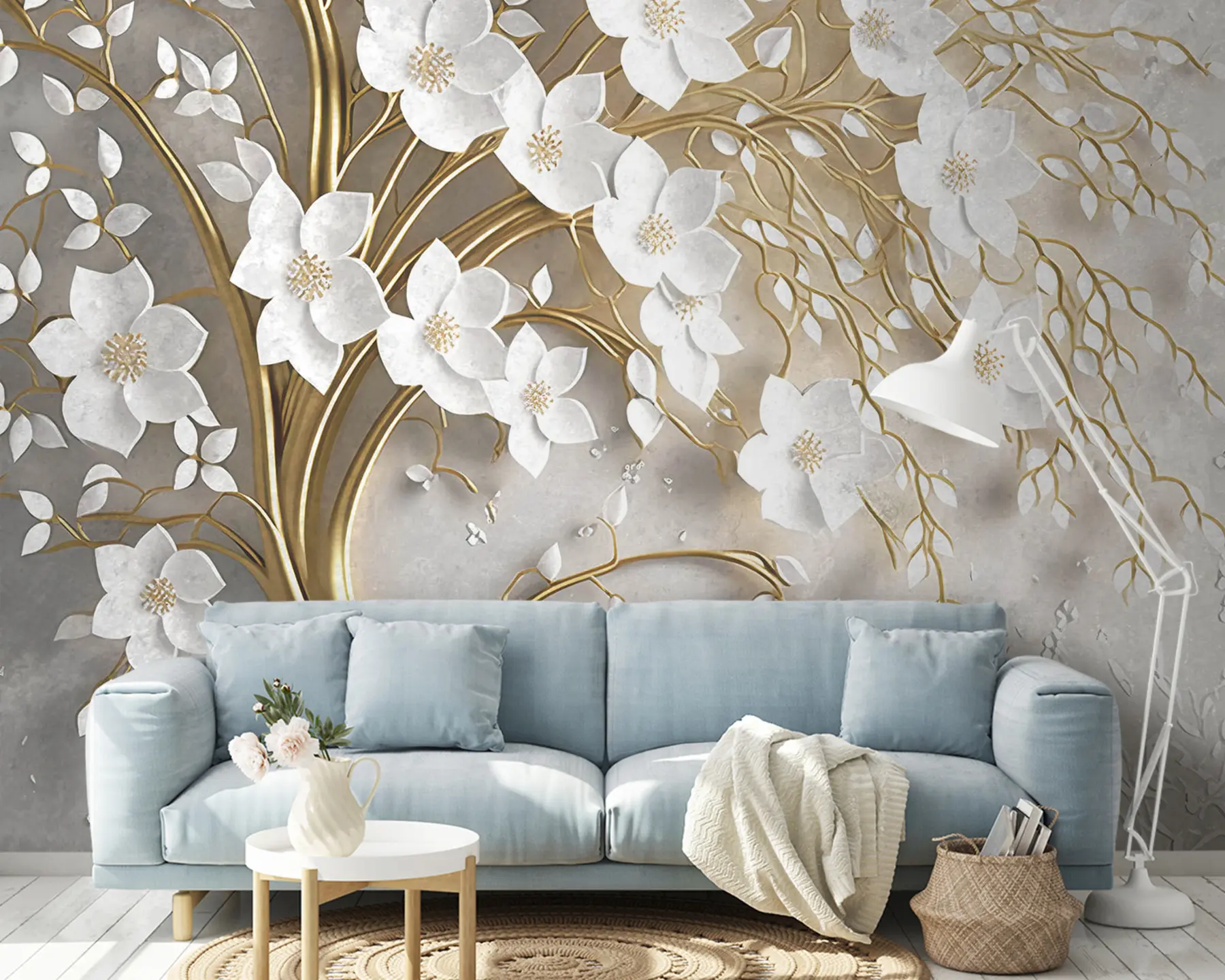 wall murals tree with white flowers u94015