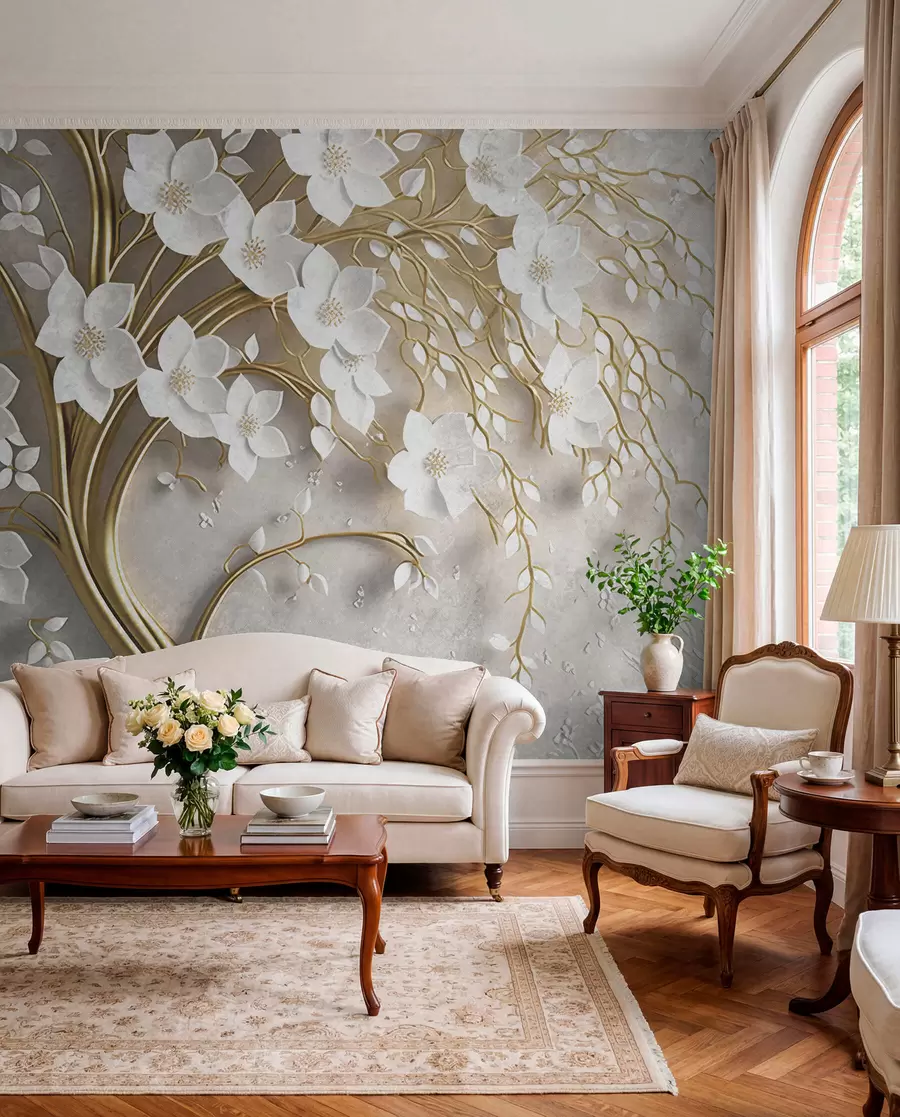 wall murals tree with white flowers u94015