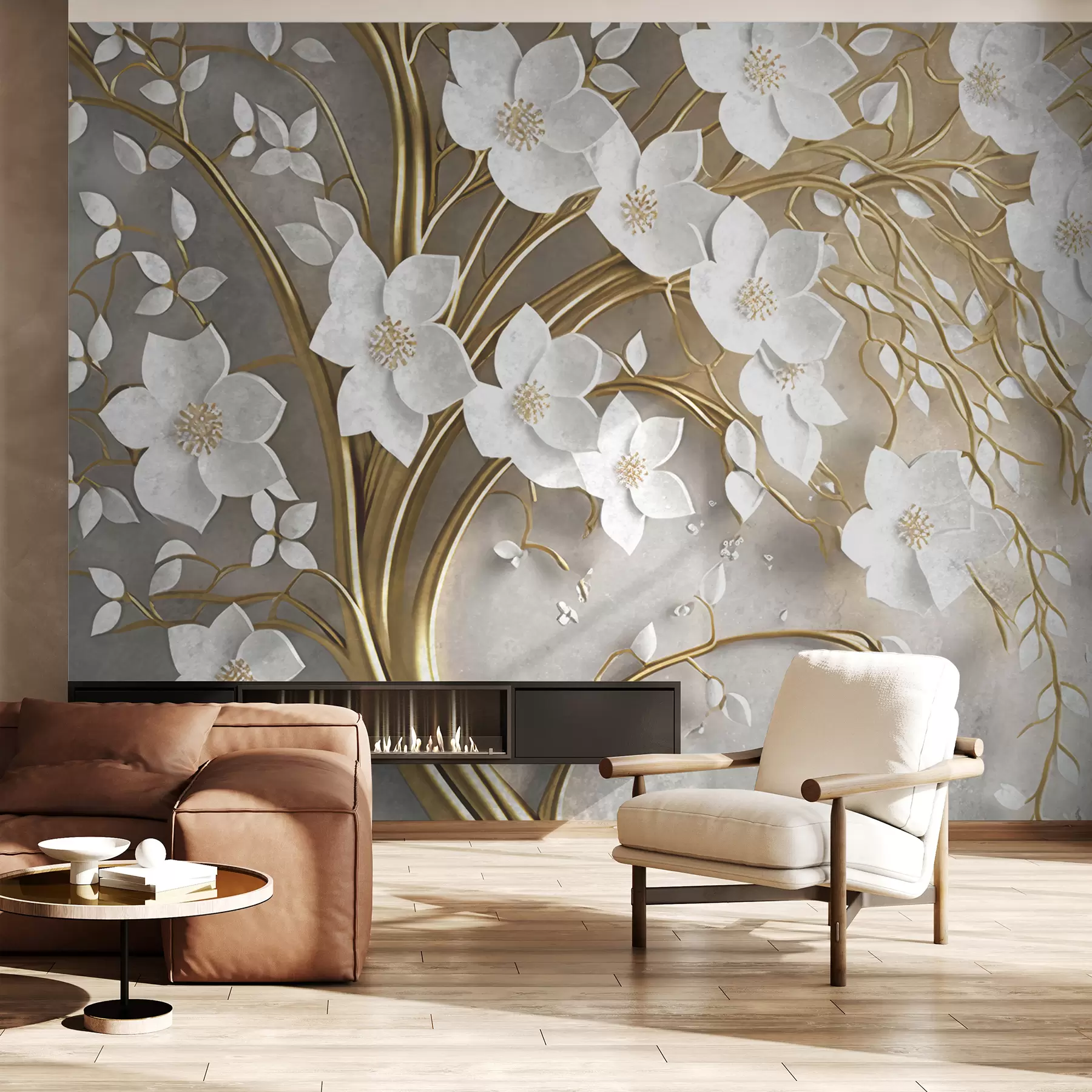 wall murals tree with white flowers u94015
