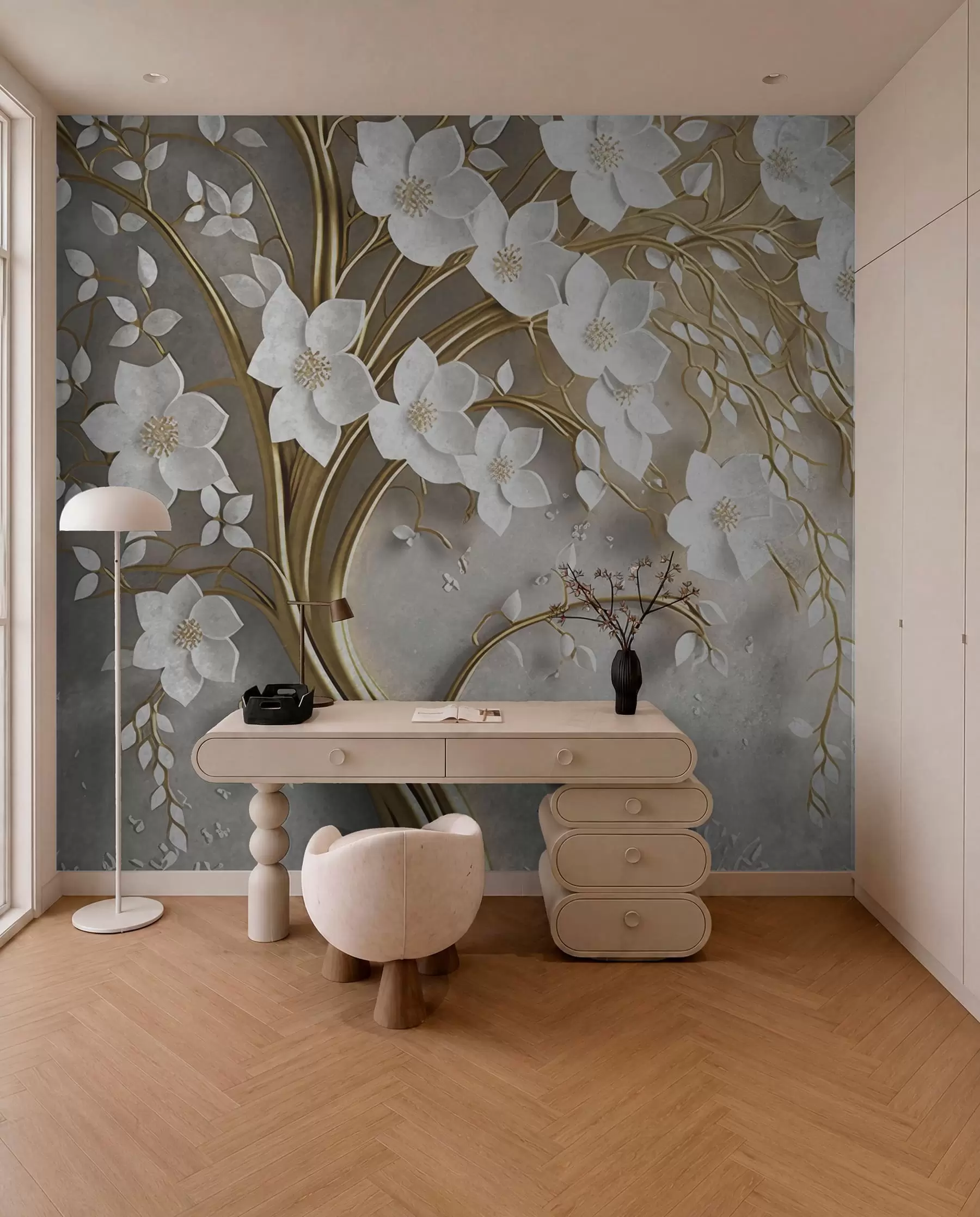 wall murals White Blossom Swirls u94015