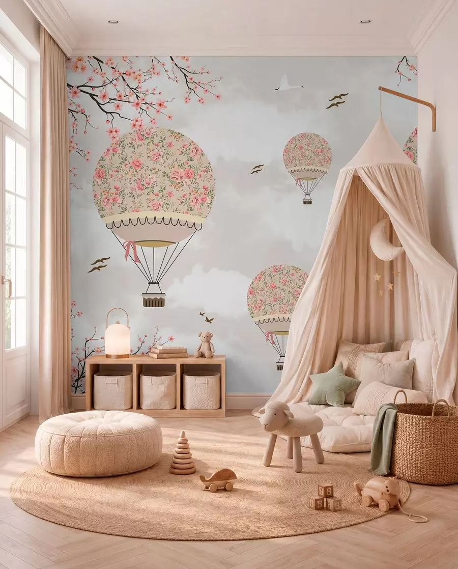 murales Globos de flores y ramas de sakura u94445