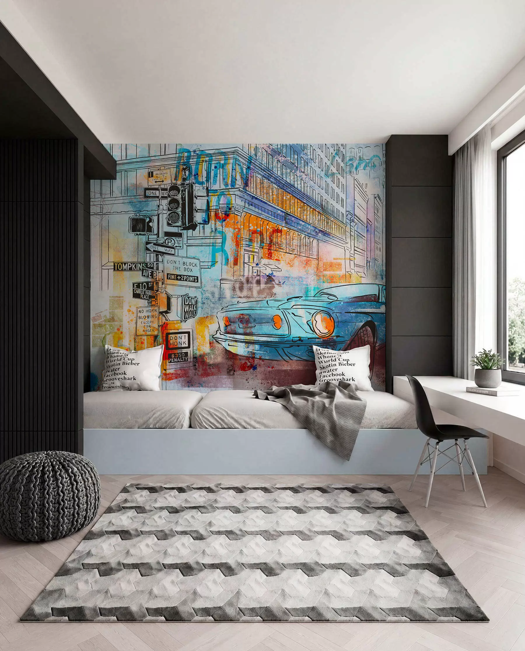 wall murals Blue Car Street Art u75814